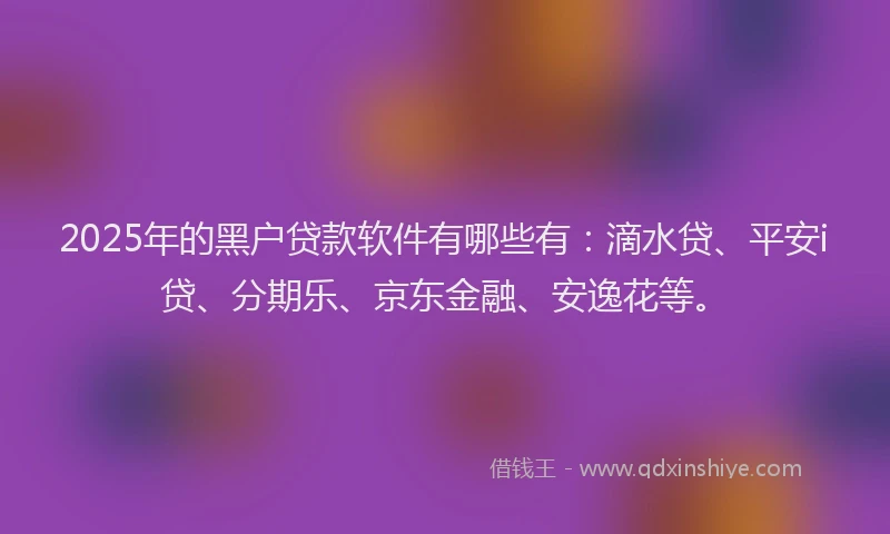 2025年的黑户贷款软件有哪些有：滴水贷、平安i贷、分期乐、京东金融、安逸花等。