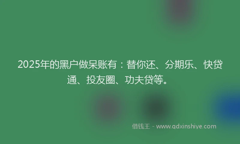 2025年的黑户做呆账有：替你还、分期乐、快贷通、投友圈、功夫贷等。