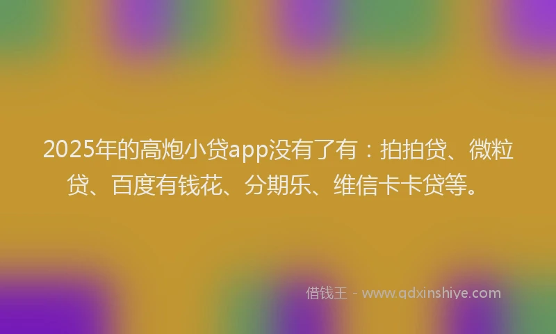 2025年的高炮小贷app没有了有：拍拍贷、微粒贷、百度有钱花、分期乐、维信卡卡贷等。