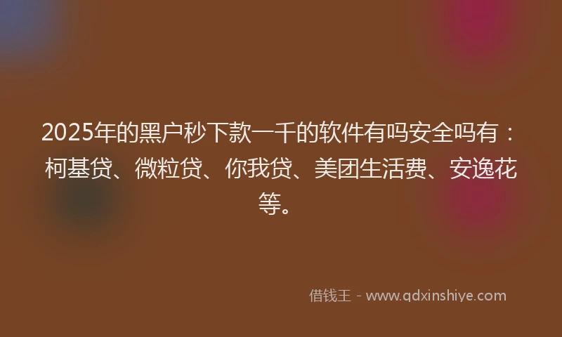 2025年的黑户秒下款一千的软件有吗安全吗有：柯基贷、微粒贷、你我贷、美团生活费、安逸花等。