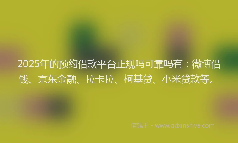2025年的预约借款平台正规吗可靠吗有：微博借钱、京东金融、拉卡拉、柯基贷、小米贷款等。