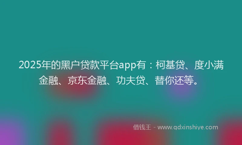 2025年的黑户贷款平台app有：柯基贷、度小满金融、京东金融、功夫贷、替你还等。