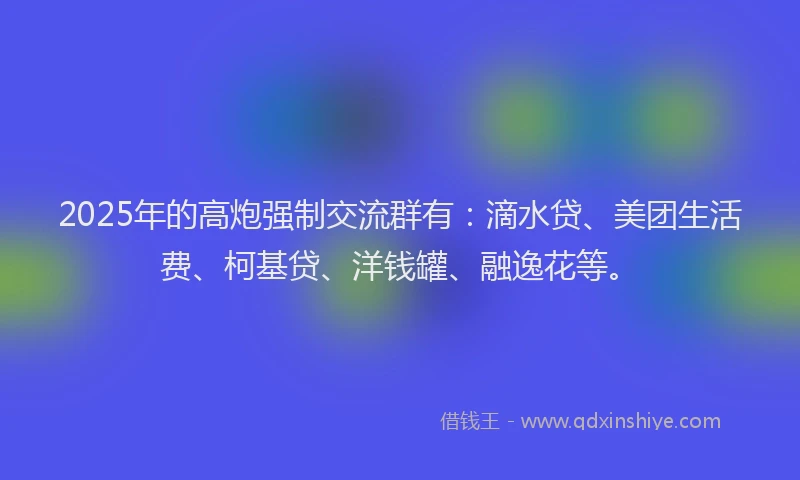 2025年的高炮强制交流群有：滴水贷、美团生活费、柯基贷、洋钱罐、融逸花等。