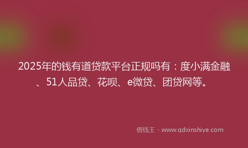 2025年的钱有道贷款平台正规吗有：度小满金融、51人品贷、花呗、e微贷、团贷网等。