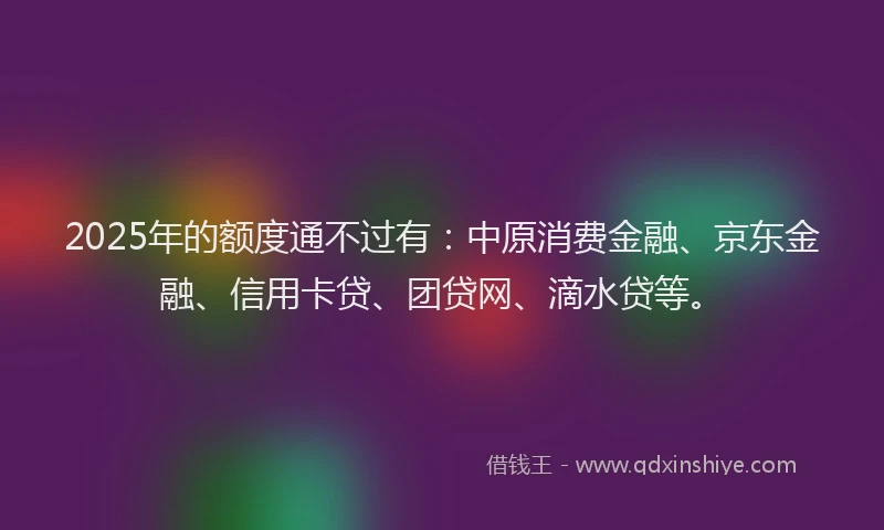 2025年的额度通不过有：中原消费金融、京东金融、信用卡贷、团贷网、滴水贷等。