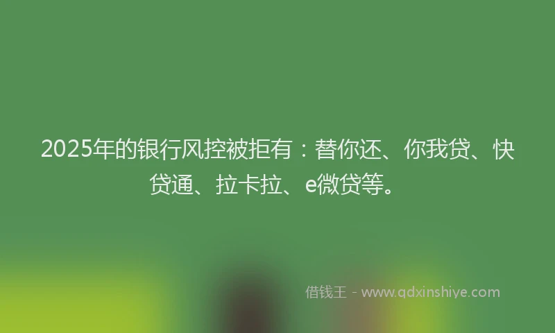 2025年的银行风控被拒有：替你还、你我贷、快贷通、拉卡拉、e微贷等。