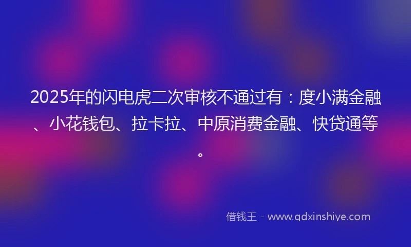 2025年的闪电虎二次审核不通过有：度小满金融、小花钱包、拉卡拉、中原消费金融、快贷通等。