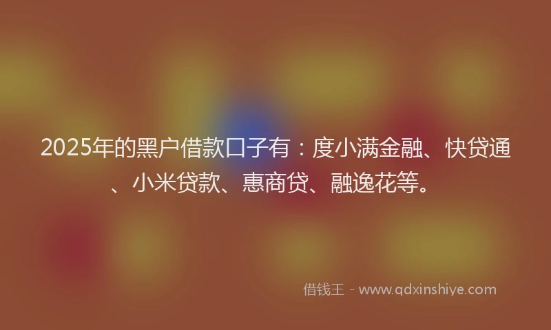 2025年的黑户借款口子有：度小满金融、快贷通、小米贷款、惠商贷、融逸花等。