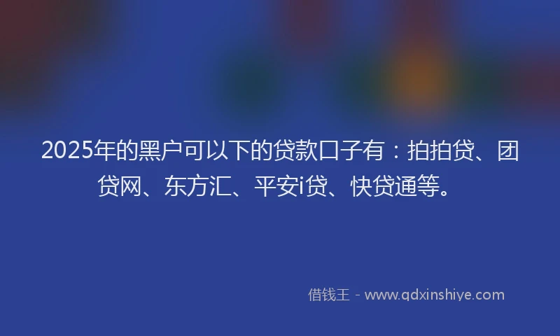 2025年的黑户可以下的贷款口子有：拍拍贷、团贷网、东方汇、平安i贷、快贷通等。