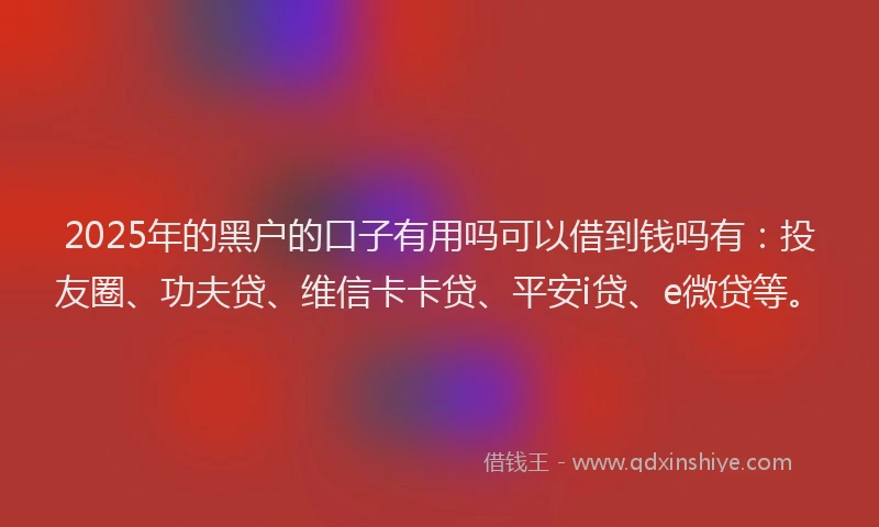 2025年的黑户的口子有用吗可以借到钱吗有：投友圈、功夫贷、维信卡卡贷、平安i贷、e微贷等。