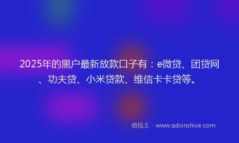 2025年的黑户最新放款口子有：e微贷、团贷网、功夫贷、小米贷款、维信卡卡贷等。