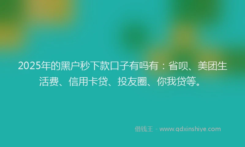 2025年的黑户秒下款口子有吗有：省呗、美团生活费、信用卡贷、投友圈、你我贷等。