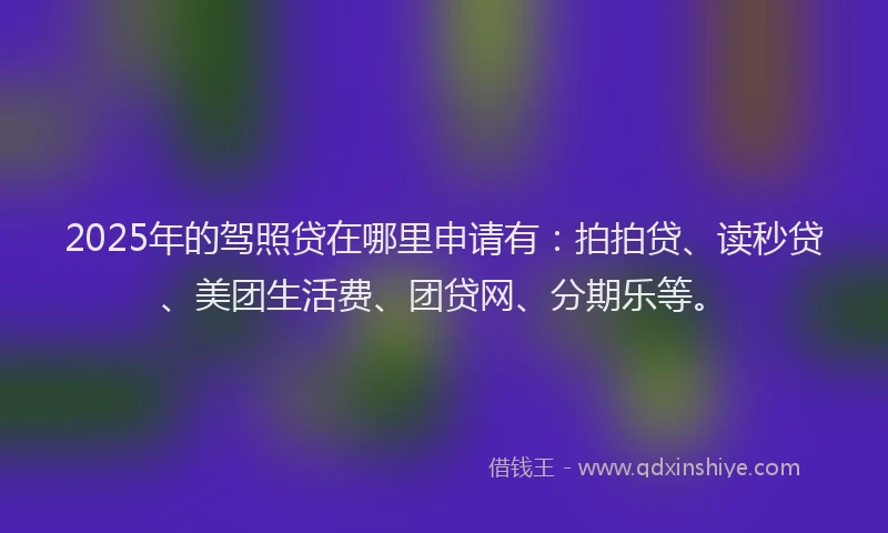2025年的驾照贷在哪里申请有：拍拍贷、读秒贷、美团生活费、团贷网、分期乐等。