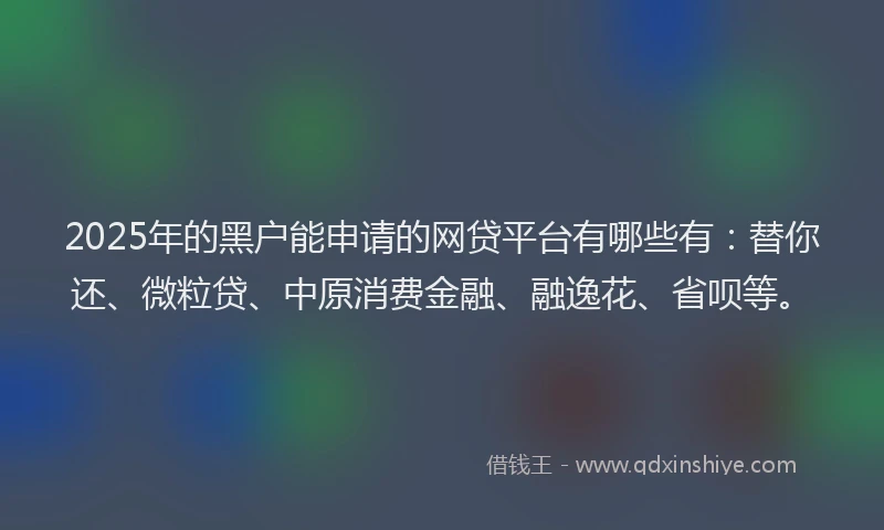 2025年的黑户能申请的网贷平台有哪些有：替你还、微粒贷、中原消费金融、融逸花、省呗等。