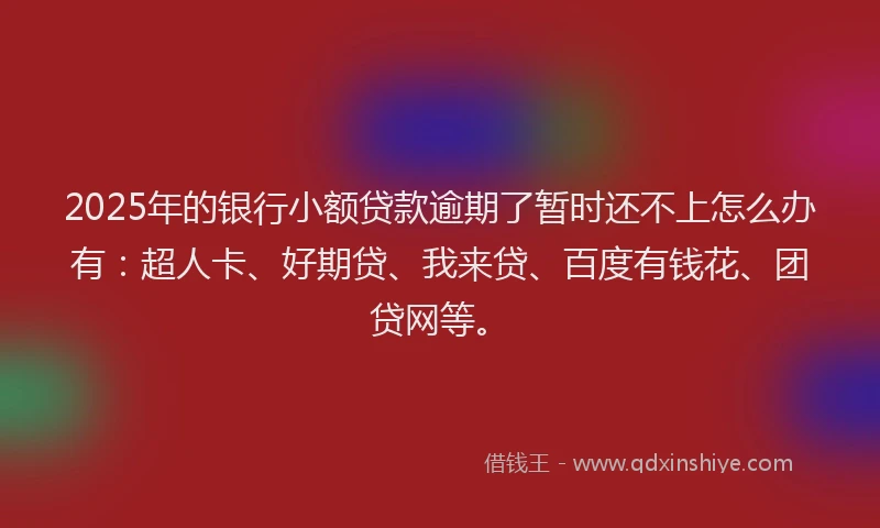 2025年的银行小额贷款逾期了暂时还不上怎么办有：超人卡、好期贷、我来贷、百度有钱花、团贷网等。