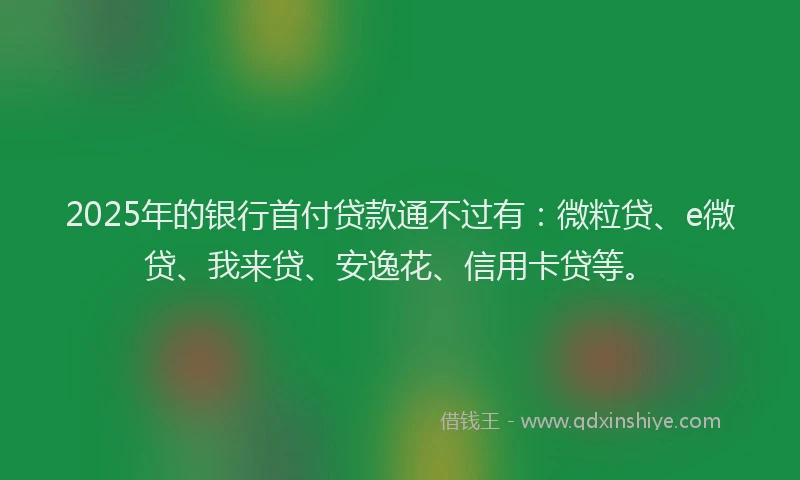 2025年的银行首付贷款通不过有：微粒贷、e微贷、我来贷、安逸花、信用卡贷等。