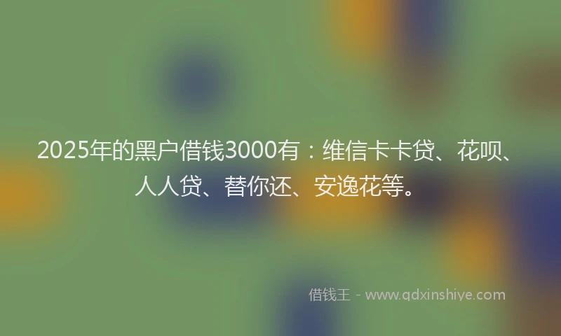 2025年的黑户借钱3000有：维信卡卡贷、花呗、人人贷、替你还、安逸花等。