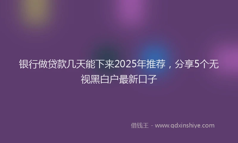 银行做贷款几天能下来2025年推荐，分享5个无视黑白户最新口子