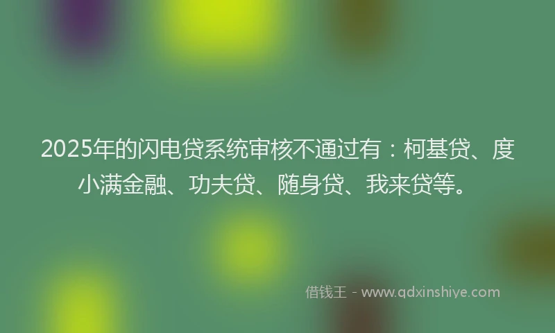 2025年的闪电贷系统审核不通过有：柯基贷、度小满金融、功夫贷、随身贷、我来贷等。