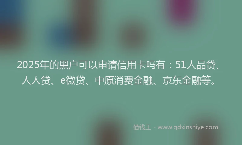 2025年的黑户可以申请信用卡吗有：51人品贷、人人贷、e微贷、中原消费金融、京东金融等。