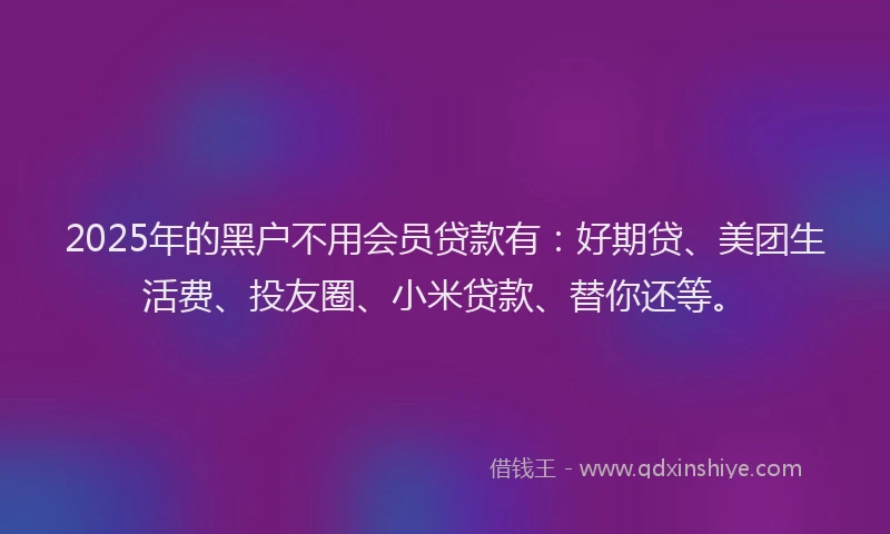 2025年的黑户不用会员贷款有：好期贷、美团生活费、投友圈、小米贷款、替你还等。