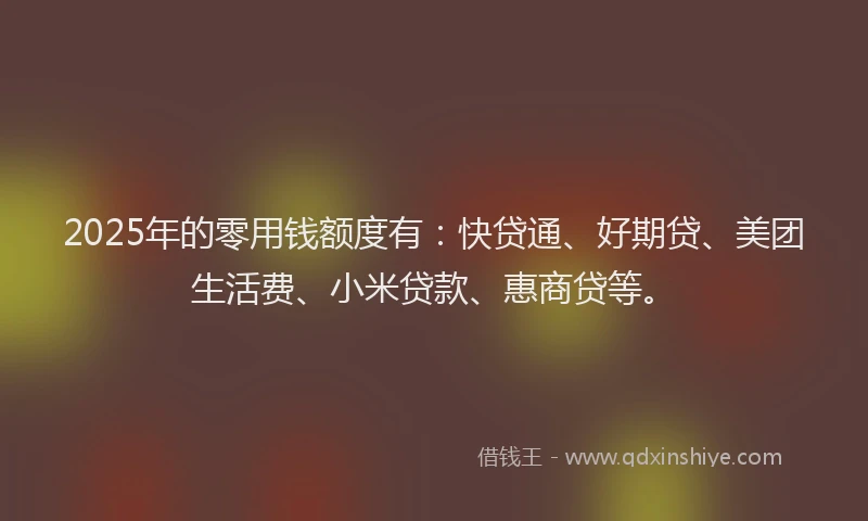 2025年的零用钱额度有：快贷通、好期贷、美团生活费、小米贷款、惠商贷等。