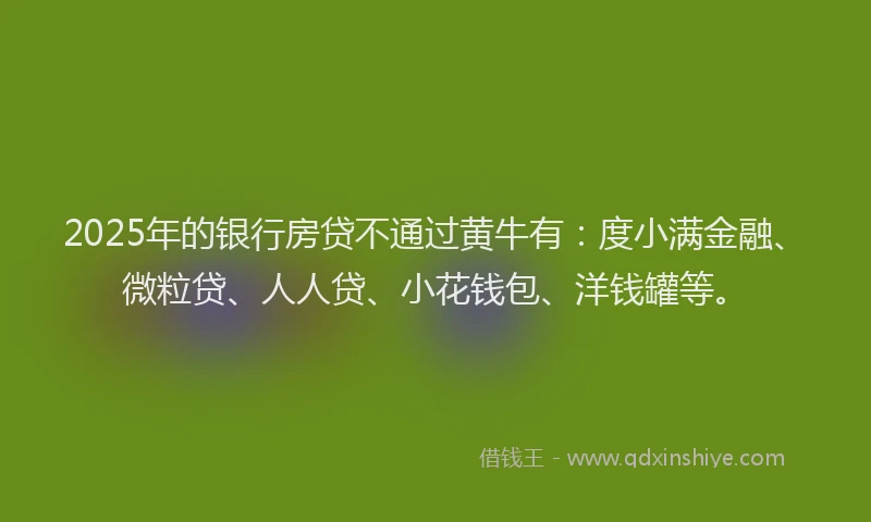 2025年的银行房贷不通过黄牛有：度小满金融、微粒贷、人人贷、小花钱包、洋钱罐等。