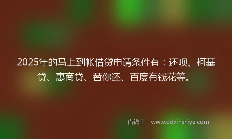 2025年的马上到帐借贷申请条件有：还呗、柯基贷、惠商贷、替你还、百度有钱花等。