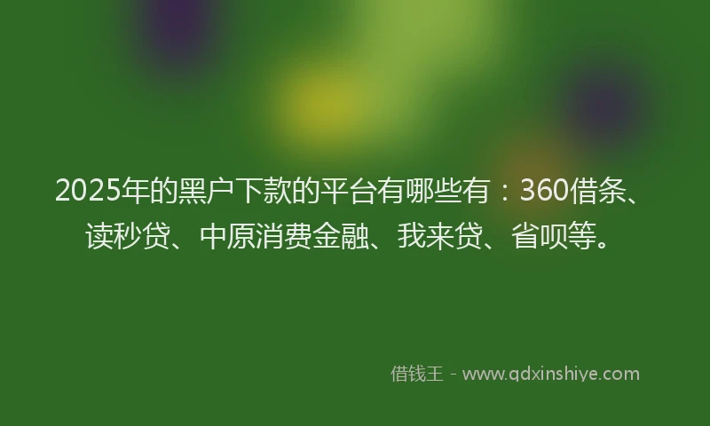 2025年的黑户下款的平台有哪些有：360借条、读秒贷、中原消费金融、我来贷、省呗等。