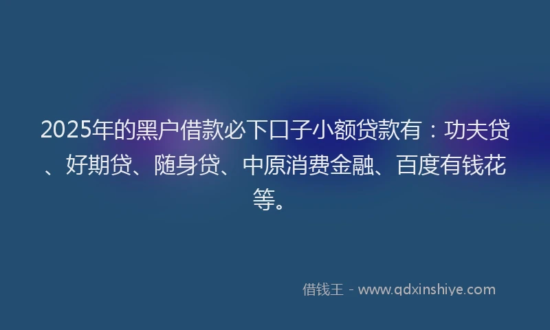 2025年的黑户借款必下口子小额贷款有：功夫贷、好期贷、随身贷、中原消费金融、百度有钱花等。