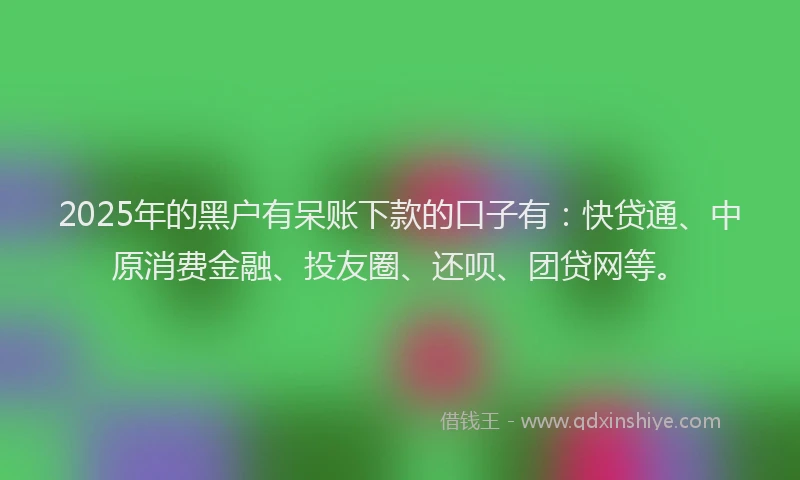 2025年的黑户有呆账下款的口子有：快贷通、中原消费金融、投友圈、还呗、团贷网等。