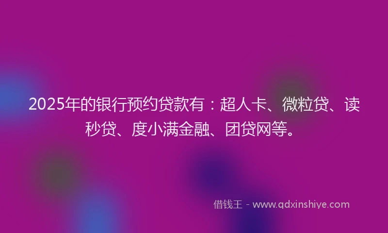 2025年的银行预约贷款有：超人卡、微粒贷、读秒贷、度小满金融、团贷网等。
