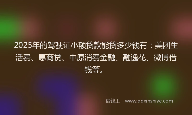 2025年的驾驶证小额贷款能贷多少钱有：美团生活费、惠商贷、中原消费金融、融逸花、微博借钱等。