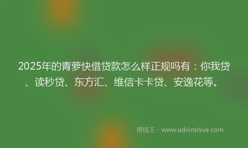 2025年的青萝快借贷款怎么样正规吗有：你我贷、读秒贷、东方汇、维信卡卡贷、安逸花等。
