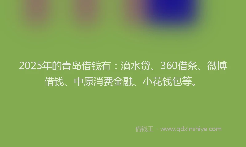 2025年的青岛借钱有：滴水贷、360借条、微博借钱、中原消费金融、小花钱包等。