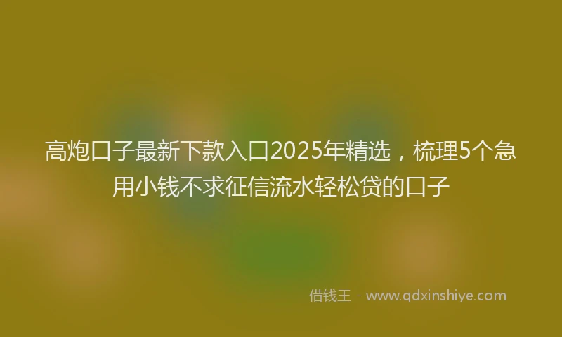 高炮口子最新下款入口2025年精选，梳理5个急用小钱不求征信流水轻松贷的口子