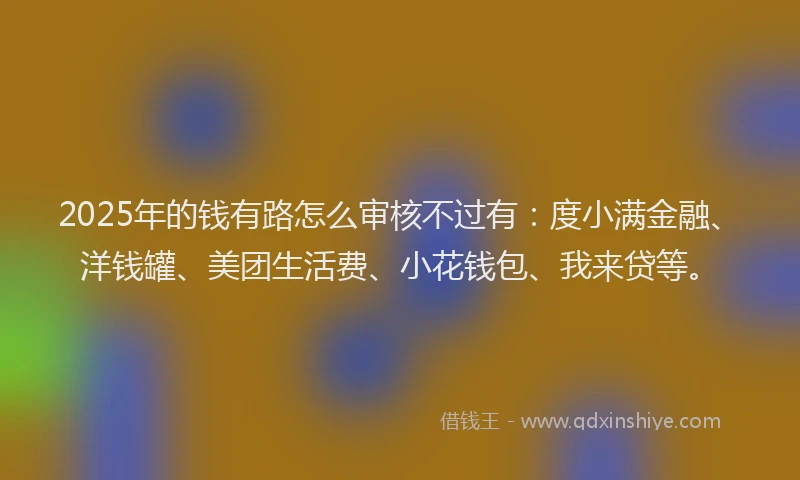2025年的钱有路怎么审核不过有：度小满金融、洋钱罐、美团生活费、小花钱包、我来贷等。