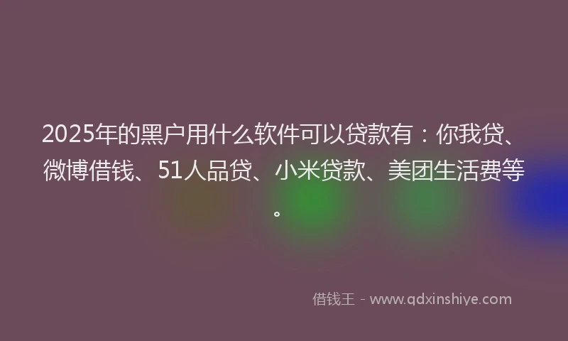 2025年的黑户用什么软件可以贷款有：你我贷、微博借钱、51人品贷、小米贷款、美团生活费等。