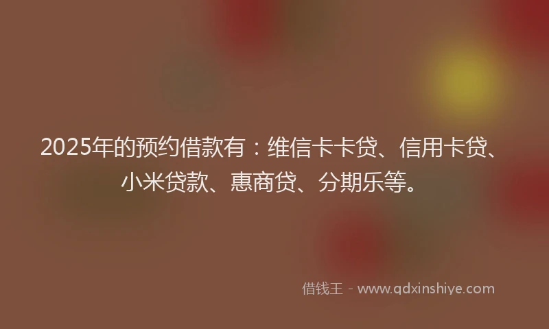 2025年的预约借款有：维信卡卡贷、信用卡贷、小米贷款、惠商贷、分期乐等。