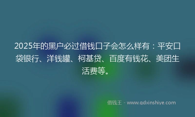 2025年的黑户必过借钱口子会怎么样有：平安口袋银行、洋钱罐、柯基贷、百度有钱花、美团生活费等。