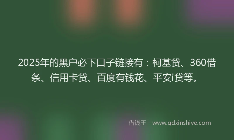 2025年的黑户必下口子链接有：柯基贷、360借条、信用卡贷、百度有钱花、平安i贷等。