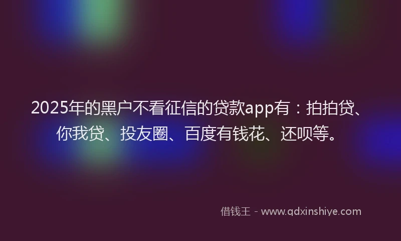 2025年的黑户不看征信的贷款app有：拍拍贷、你我贷、投友圈、百度有钱花、还呗等。