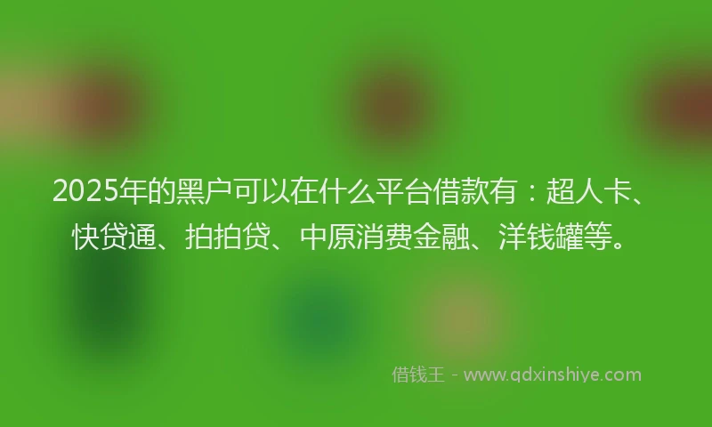 2025年的黑户可以在什么平台借款有：超人卡、快贷通、拍拍贷、中原消费金融、洋钱罐等。