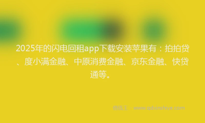 2025年的闪电回租app下载安装苹果有：拍拍贷、度小满金融、中原消费金融、京东金融、快贷通等。