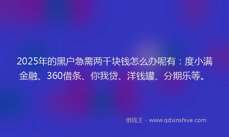 2025年的黑户急需两千块钱怎么办呢有：度小满金融、360借条、你我贷、洋钱罐、分期乐等。