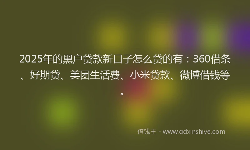 2025年的黑户贷款新口子怎么贷的有：360借条、好期贷、美团生活费、小米贷款、微博借钱等。