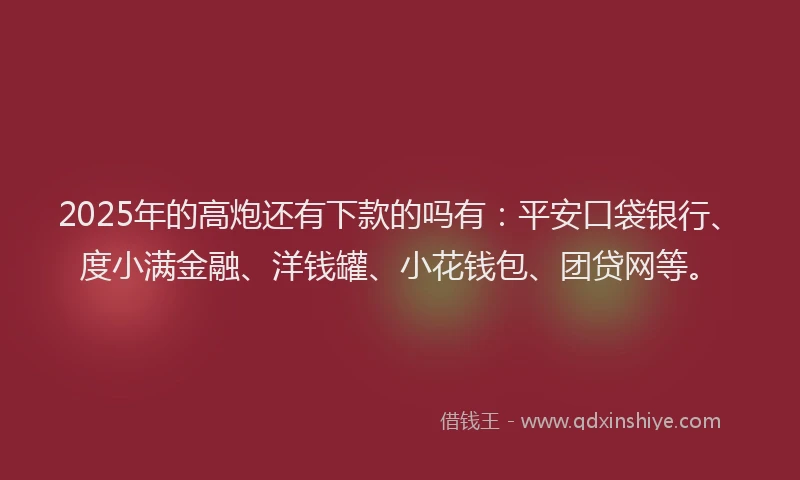 2025年的高炮还有下款的吗有：平安口袋银行、度小满金融、洋钱罐、小花钱包、团贷网等。