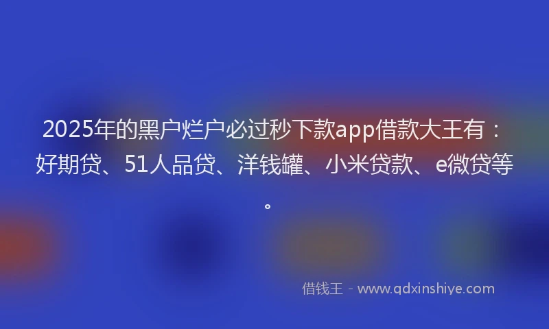 2025年的黑户烂户必过秒下款app借款大王有：好期贷、51人品贷、洋钱罐、小米贷款、e微贷等。