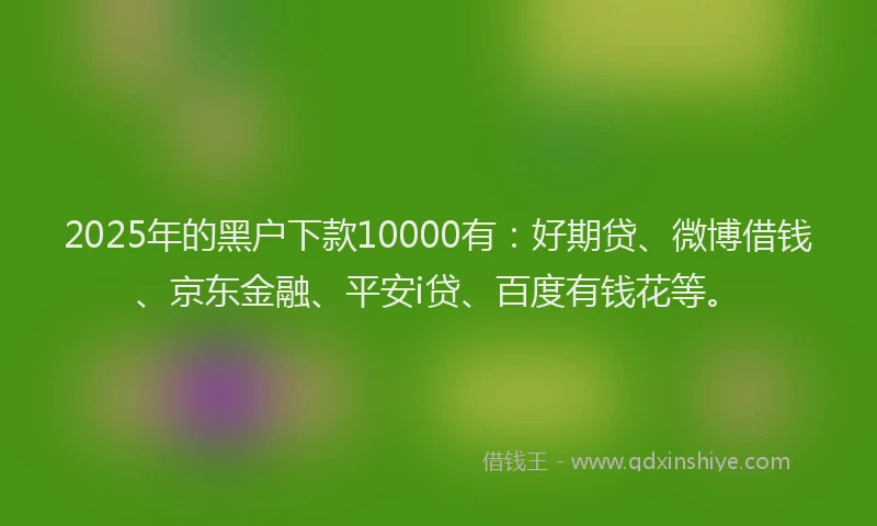 2025年的黑户下款10000有：好期贷、微博借钱、京东金融、平安i贷、百度有钱花等。