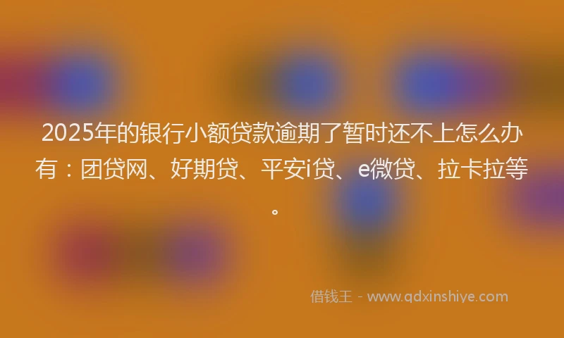 2025年的银行小额贷款逾期了暂时还不上怎么办有：团贷网、好期贷、平安i贷、e微贷、拉卡拉等。